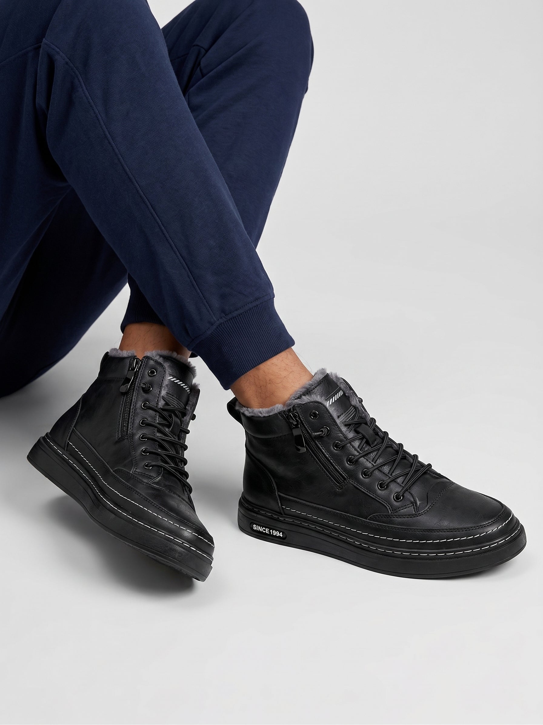 Botas de Cuero con Cremallera para Hombre Interior Cálido