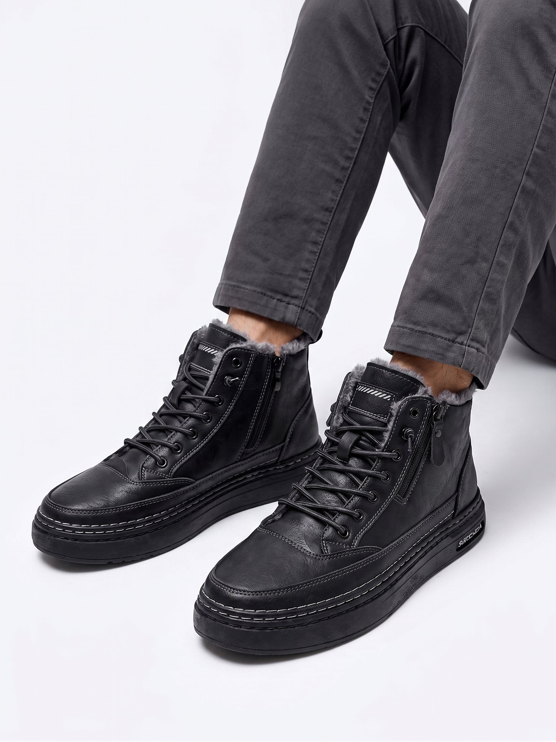 Botas de Cuero con Cremallera para Hombre Interior Cálido